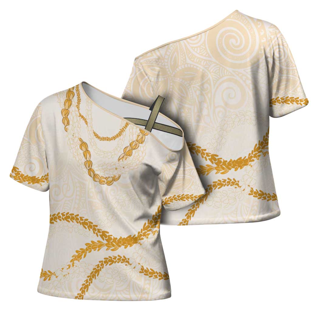 Aloha Lei Mikioi Cross Shoulder Shirt Gold Polynesian Tribal Tatau Pattern LT9 - Polynesian Pride