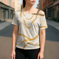 Aloha Lei Mikioi Cross Shoulder Shirt Gold Polynesian Tribal Tatau Pattern LT9 - Polynesian Pride