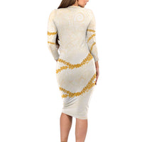 Aloha Lei Mikioi Family Matching Long Sleeve Bodycon Dress and Hawaiian Shirt Gold Polynesian Tribal Tatau Pattern