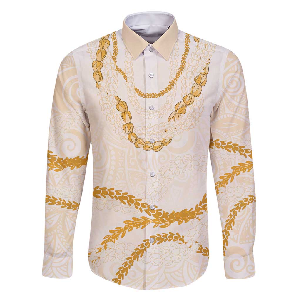 Aloha Lei Mikioi Family Matching Off Shoulder Maxi Dress and Hawaiian Shirt Gold Polynesian Tribal Tatau Pattern