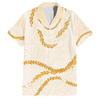 Aloha Lei Mikioi Family Matching Summer Maxi Dress and Hawaiian Shirt Gold Polynesian Tribal Tatau Pattern