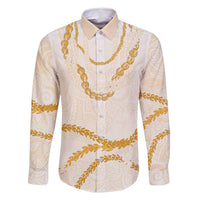 Aloha Lei Mikioi Family Matching Tank Maxi Dress and Hawaiian Shirt Gold Polynesian Tribal Tatau Pattern