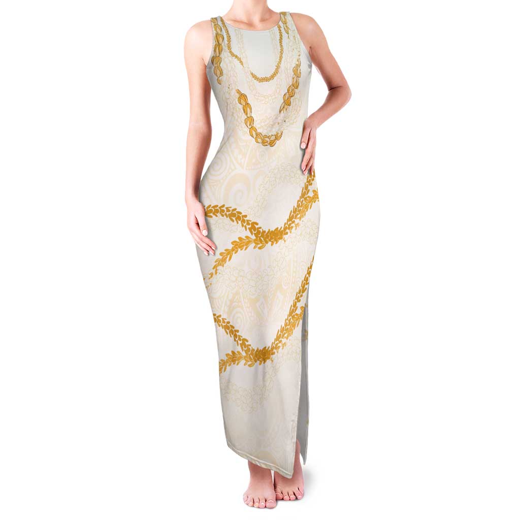 Aloha Lei Mikioi Family Matching Tank Maxi Dress and Hawaiian Shirt Gold Polynesian Tribal Tatau Pattern