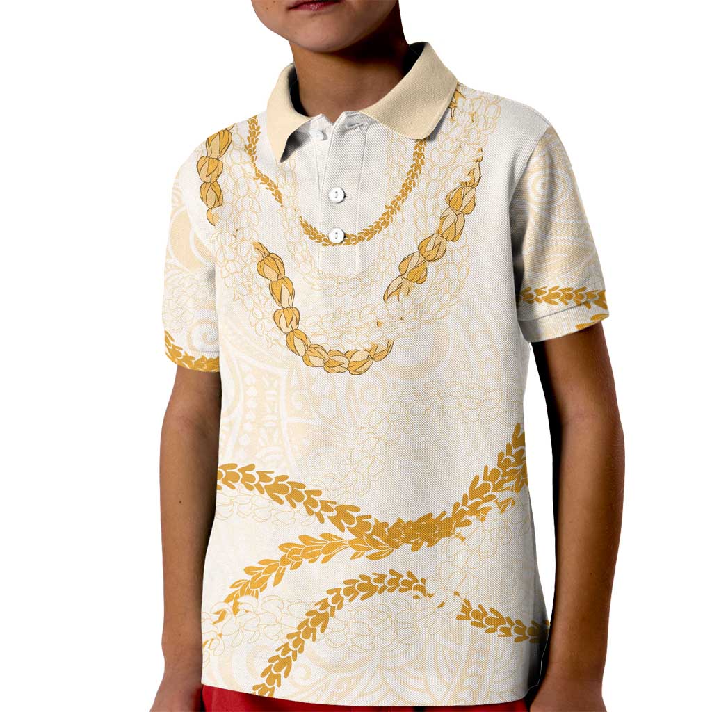 Aloha Lei Mikioi Kid Polo Shirt Gold Polynesian Tribal Tatau Pattern LT9 Kid Gold - Polynesian Pride