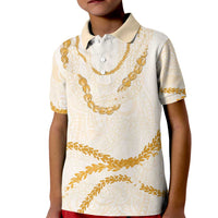 Aloha Lei Mikioi Kid Polo Shirt Gold Polynesian Tribal Tatau Pattern LT9 Kid Gold - Polynesian Pride