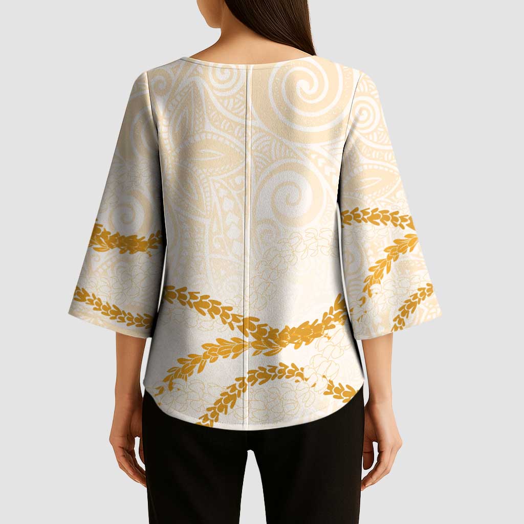 Aloha Lei Mikioi Kimono Sleeve Blouse Gold Polynesian Tribal Tatau Pattern LT9 - Polynesian Pride