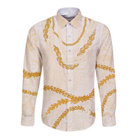 Aloha Lei Mikioi Long Sleeve Button Shirt Gold Polynesian Tribal Tatau Pattern LT9 Unisex Gold - Polynesian Pride