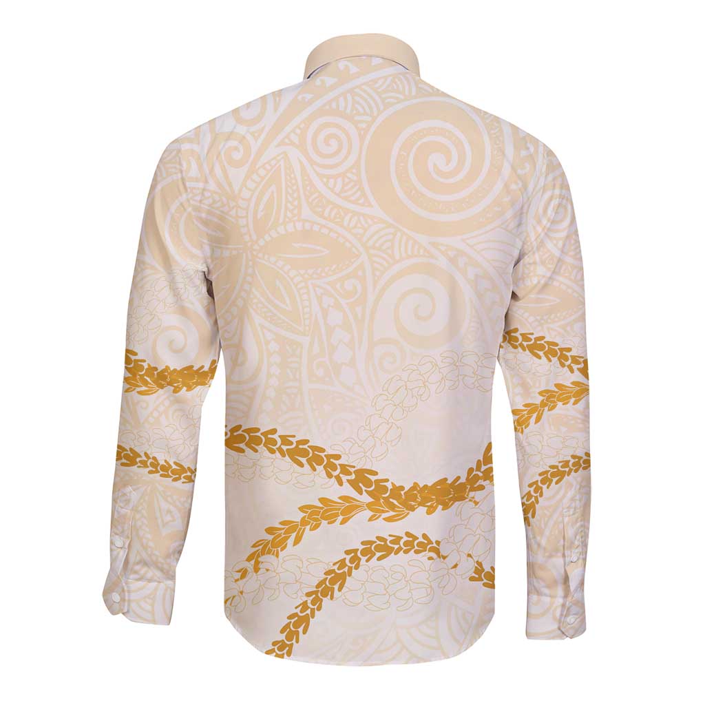 Aloha Lei Mikioi Long Sleeve Button Shirt Gold Polynesian Tribal Tatau Pattern LT9 - Polynesian Pride