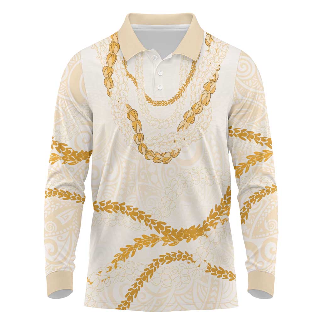 Aloha Lei Mikioi Long Sleeve Polo Shirt Gold Polynesian Tribal Tatau Pattern