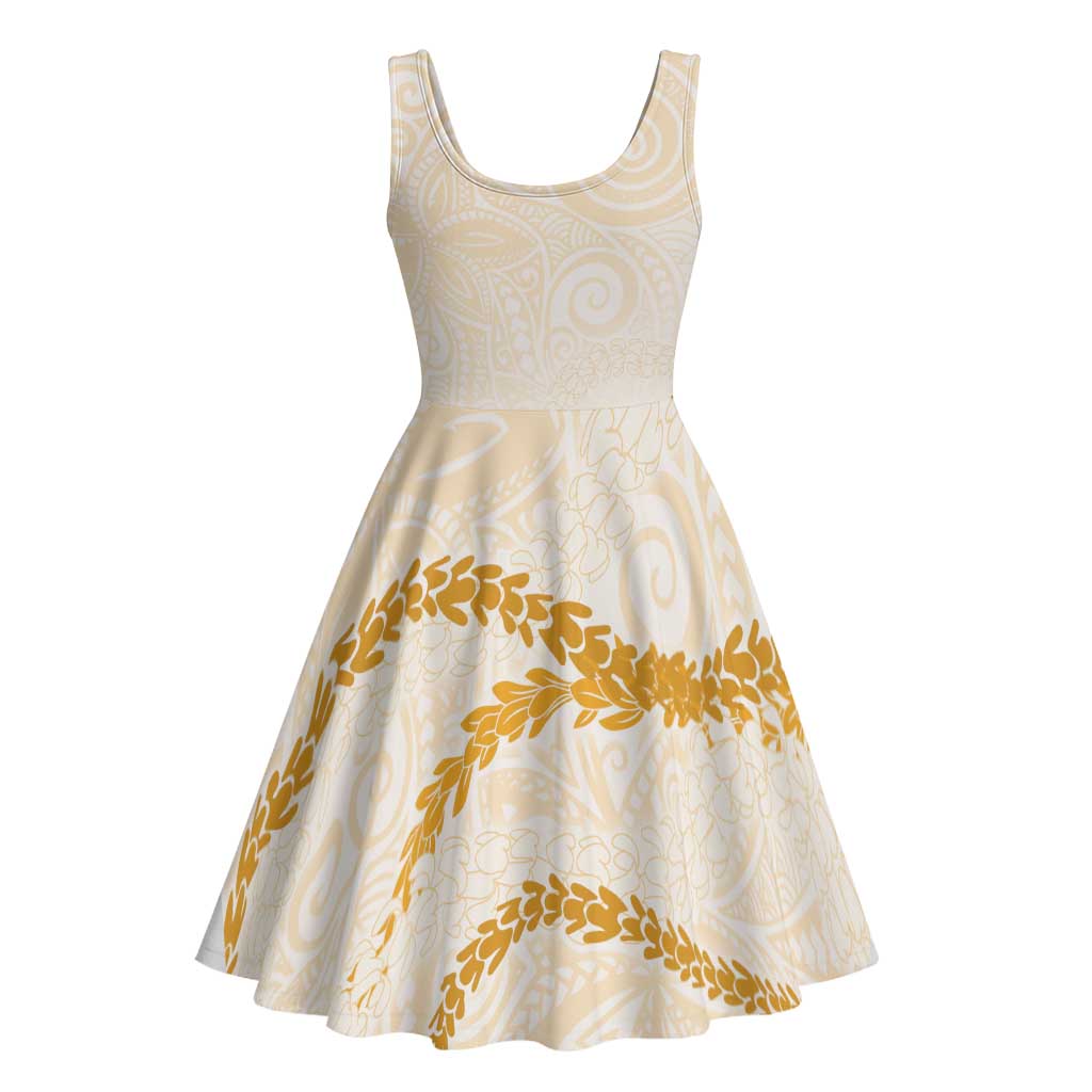 Aloha Lei Mikioi Midi Dress Gold Polynesian Tribal Tatau Pattern - Polynesian Pride