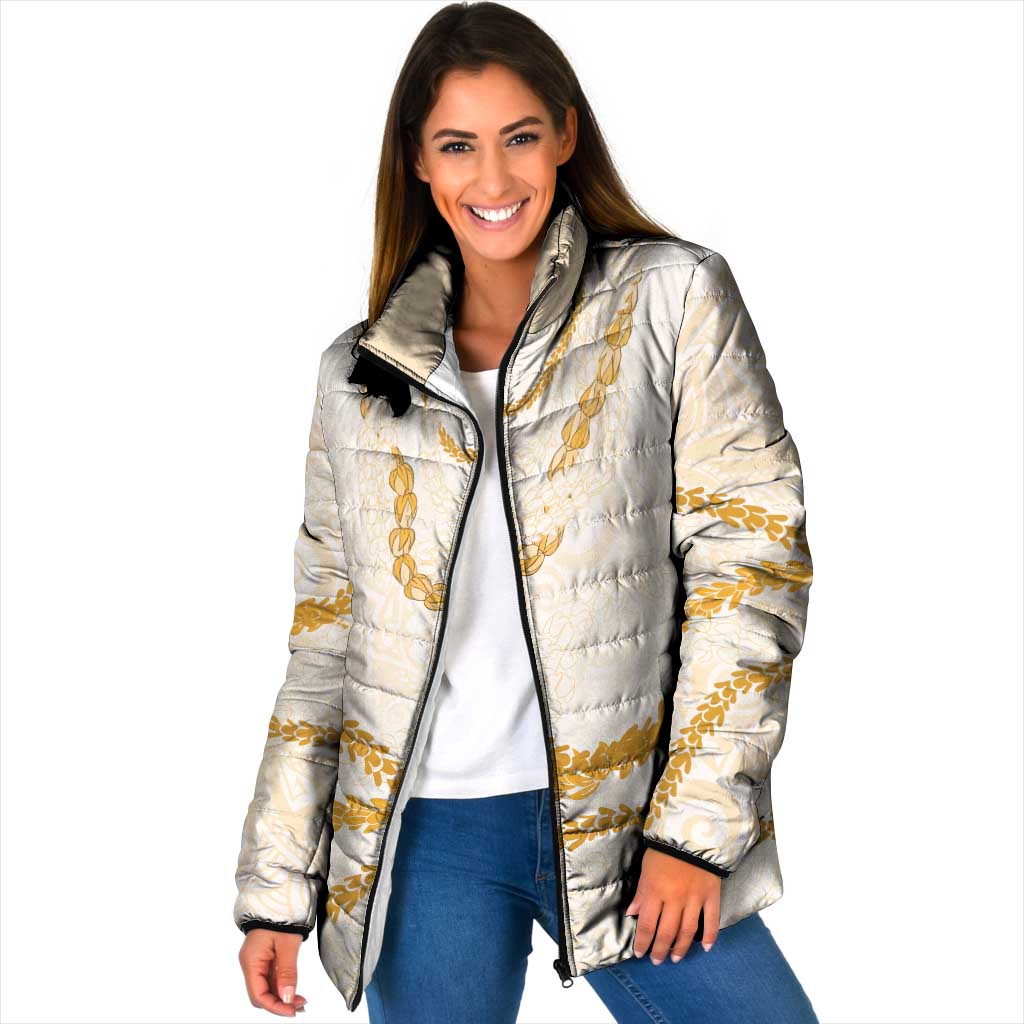 Aloha Lei Mikioi Padded Jacket Gold Polynesian Tribal Tatau Pattern LT9 Women Gold - Polynesian Pride