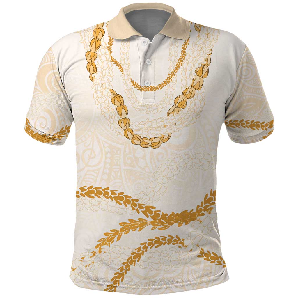 Aloha Lei Mikioi Polo Shirt Gold Polynesian Tribal Tatau Pattern