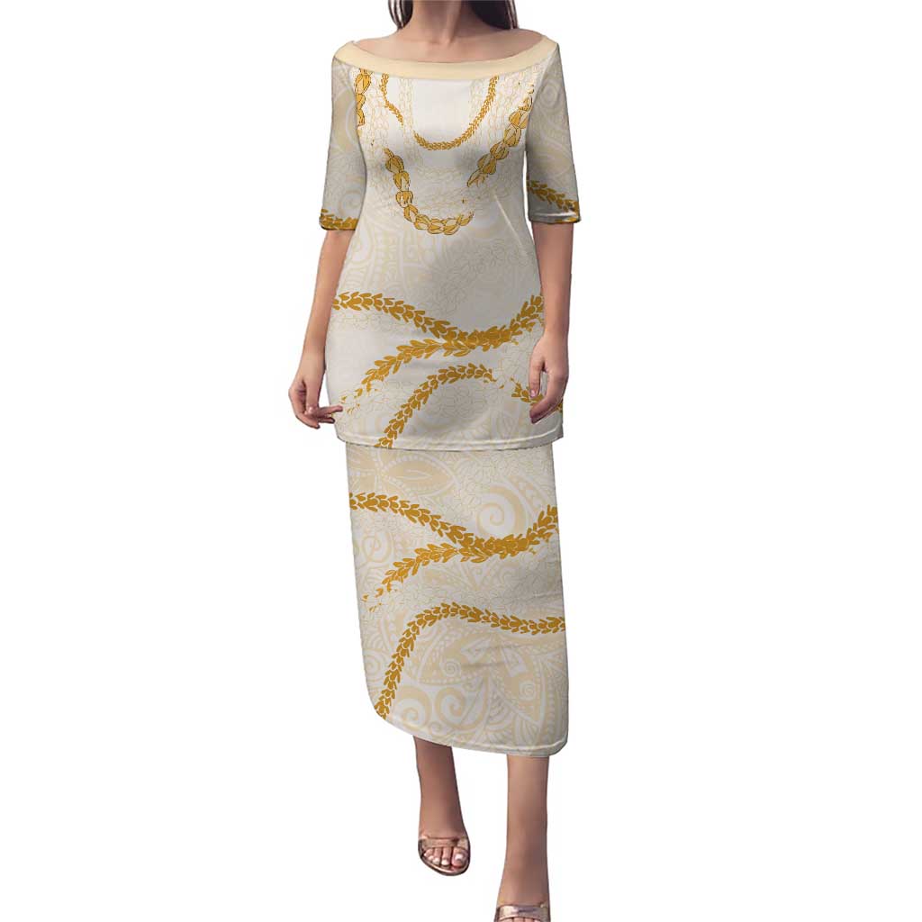 Aloha Lei Mikioi Puletasi Gold Polynesian Tribal Tatau Pattern