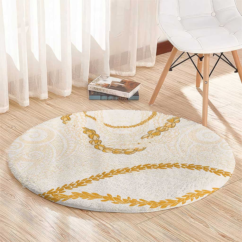 Aloha Lei Mikioi Round Carpet Gold Polynesian Tribal Tatau Pattern