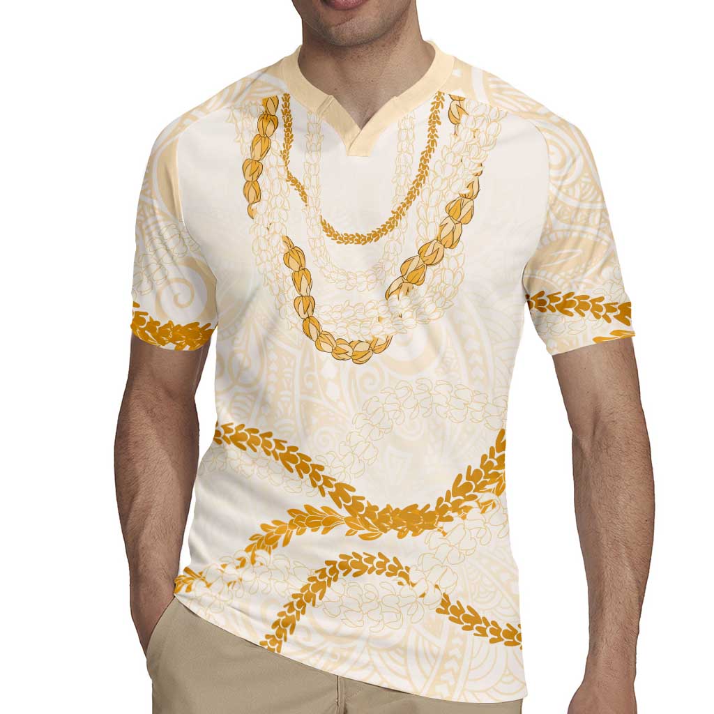Aloha Lei Mikioi Rugby Jersey Gold Polynesian Tribal Tatau Pattern