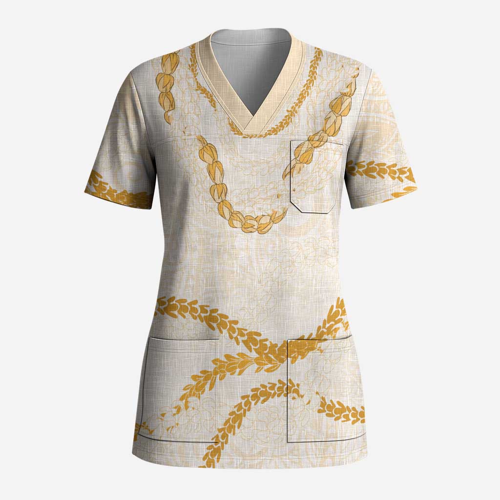 Aloha Lei Mikioi Scrub Top Gold Polynesian Tribal Tatau Pattern - Polynesian Pride
