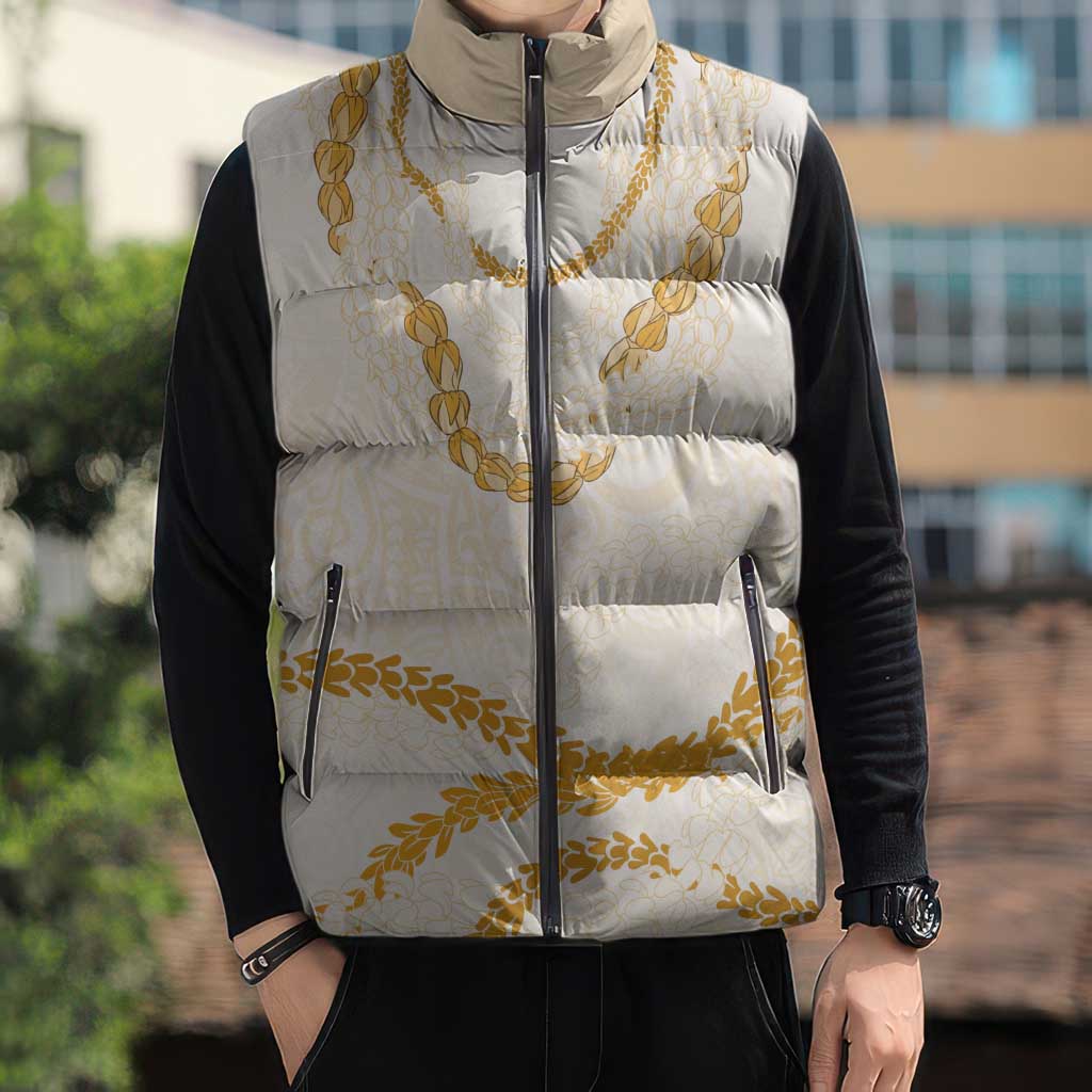 Aloha Lei Mikioi Sleeveless Puffer Jacket Gold Polynesian Tribal Tatau Pattern LT9 - Polynesian Pride