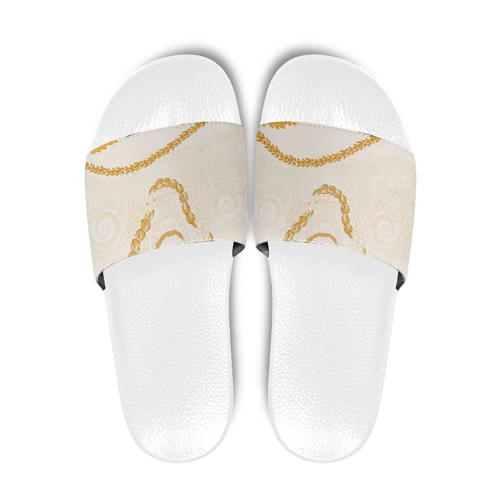 Aloha Lei Mikioi Slide Sandals Gold Polynesian Tribal Tatau Pattern - Polynesian Pride
