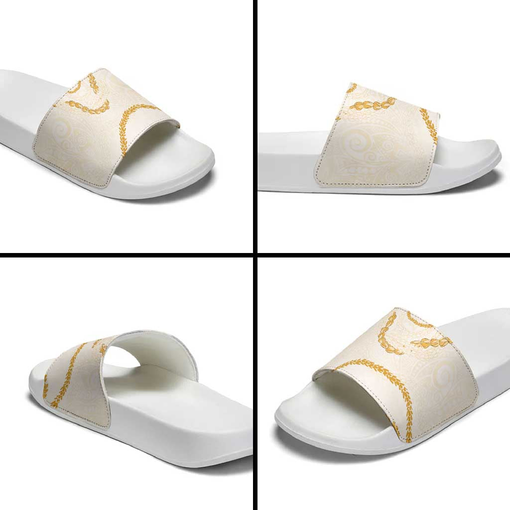 Aloha Lei Mikioi Slide Sandals Gold Polynesian Tribal Tatau Pattern - Polynesian Pride