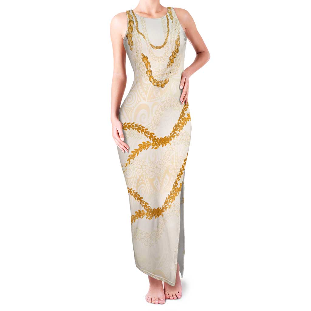 Aloha Lei Mikioi Tank Maxi Dress Gold Polynesian Tribal Tatau Pattern
