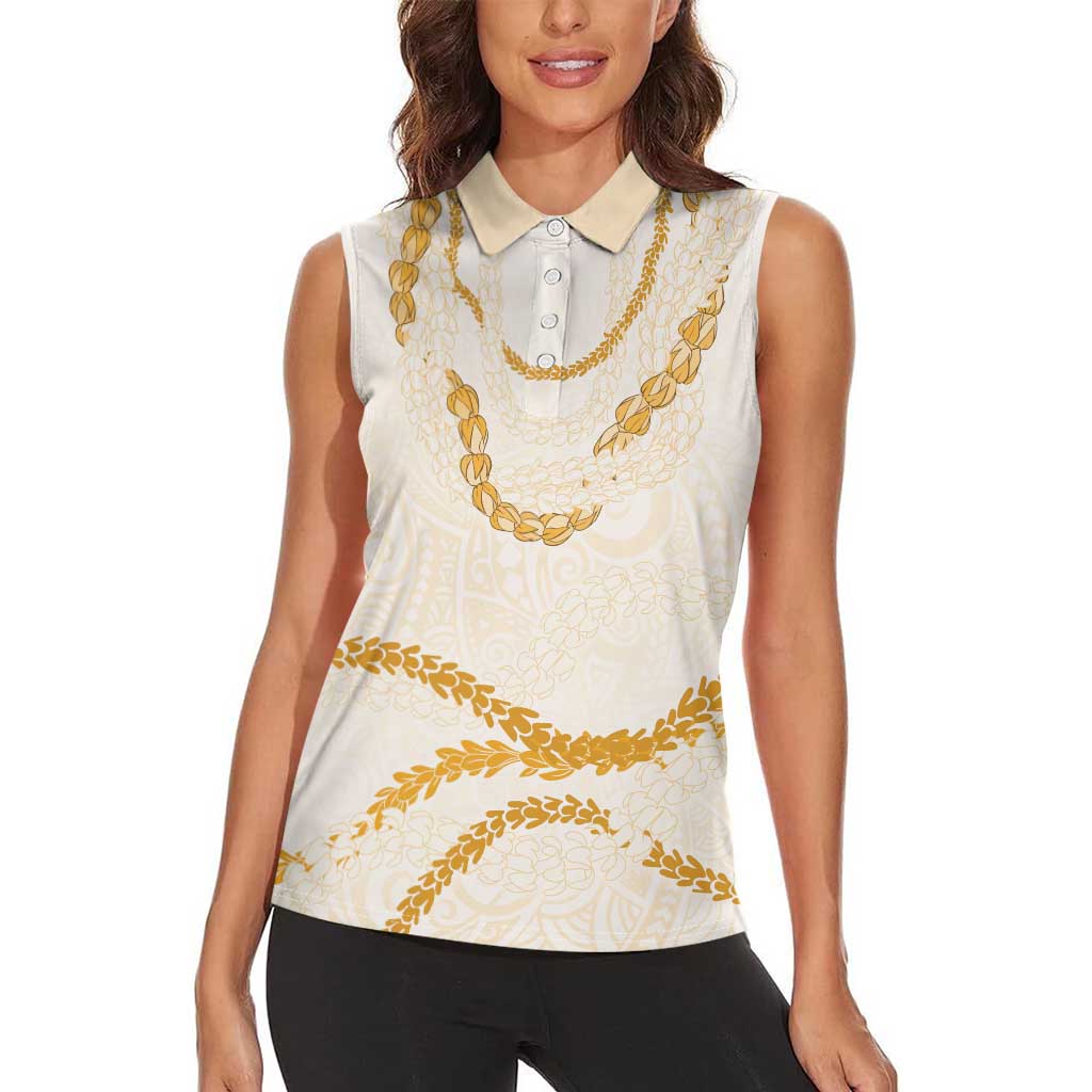 Aloha Lei Mikioi Women Sleeveless Polo Shirt Gold Polynesian Tribal Tatau Pattern