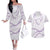 Aloha Lei Mikioi Couples Matching Off The Shoulder Long Sleeve Dress and Hawaiian Shirt Purple Polynesian Tribal Tatau Pattern
