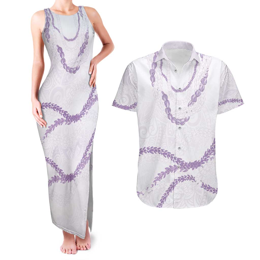 Aloha Lei Mikioi Couples Matching Tank Maxi Dress and Hawaiian Shirt Purple Polynesian Tribal Tatau Pattern