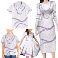 Aloha Lei Mikioi Family Matching Long Sleeve Bodycon Dress and Hawaiian Shirt Purple Polynesian Tribal Tatau Pattern