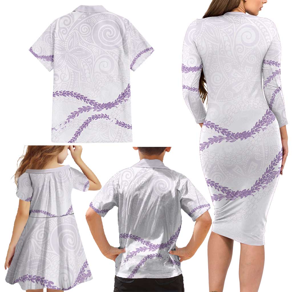 Aloha Lei Mikioi Family Matching Long Sleeve Bodycon Dress and Hawaiian Shirt Purple Polynesian Tribal Tatau Pattern