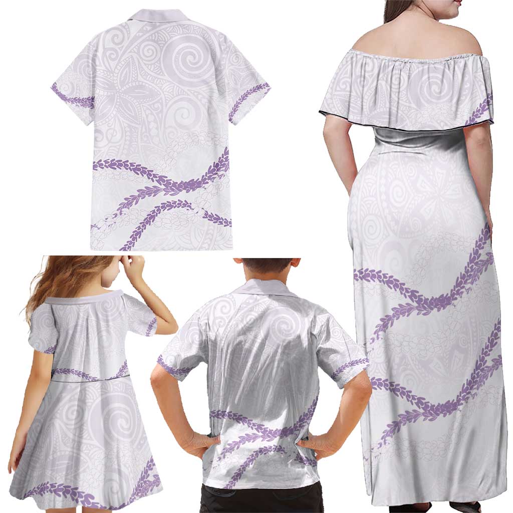 Aloha Lei Mikioi Family Matching Off Shoulder Maxi Dress and Hawaiian Shirt Purple Polynesian Tribal Tatau Pattern