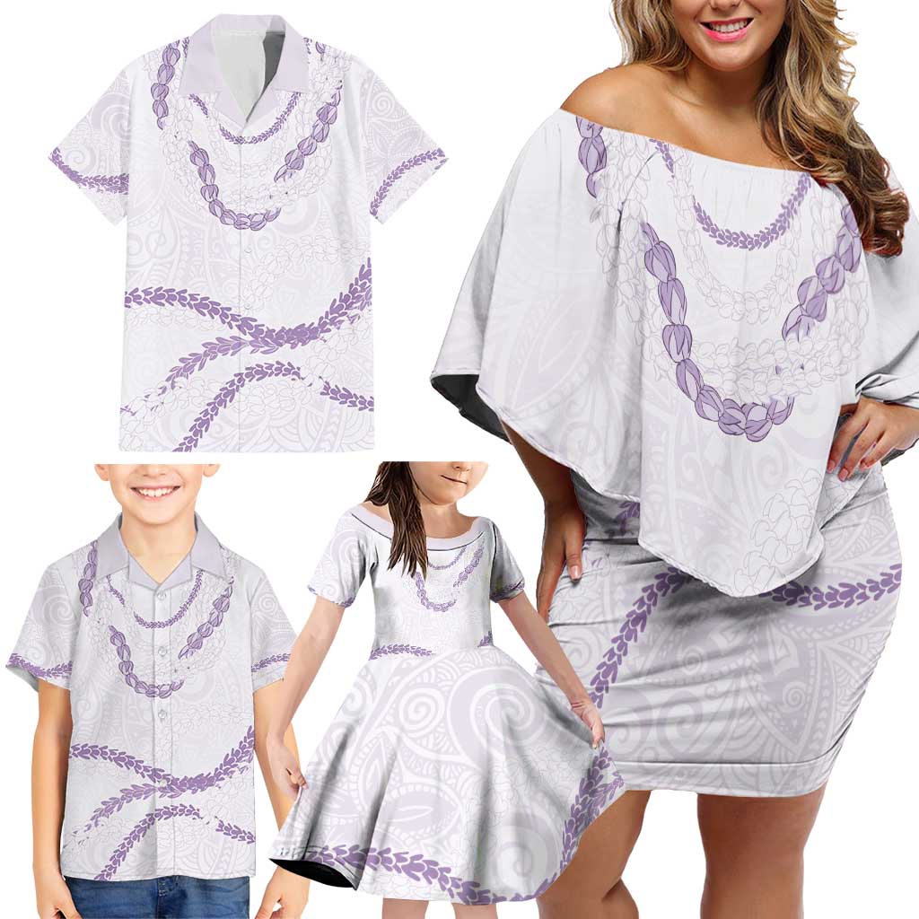 Aloha Lei Mikioi Family Matching Off Shoulder Short Dress and Hawaiian Shirt Purple Polynesian Tribal Tatau Pattern