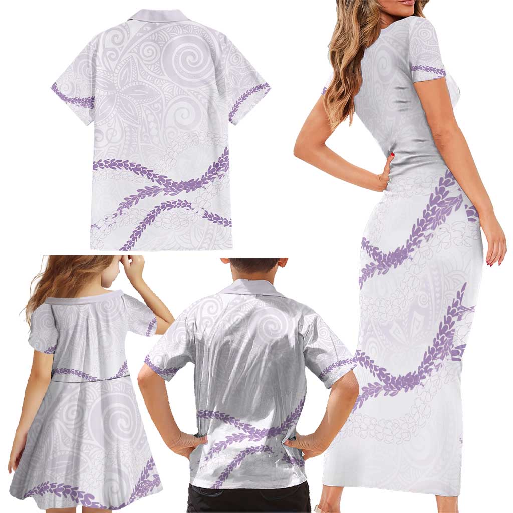 Aloha Lei Mikioi Family Matching Short Sleeve Bodycon Dress and Hawaiian Shirt Purple Polynesian Tribal Tatau Pattern