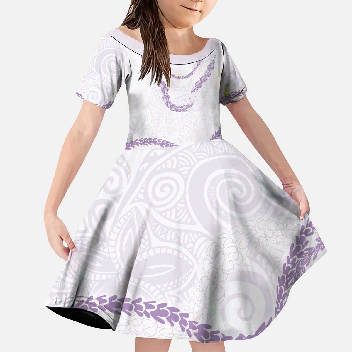 Aloha Lei Mikioi Kid Short Sleeve Dress Purple Polynesian Tribal Tatau Pattern LT9 KID Purple - Polynesian Pride