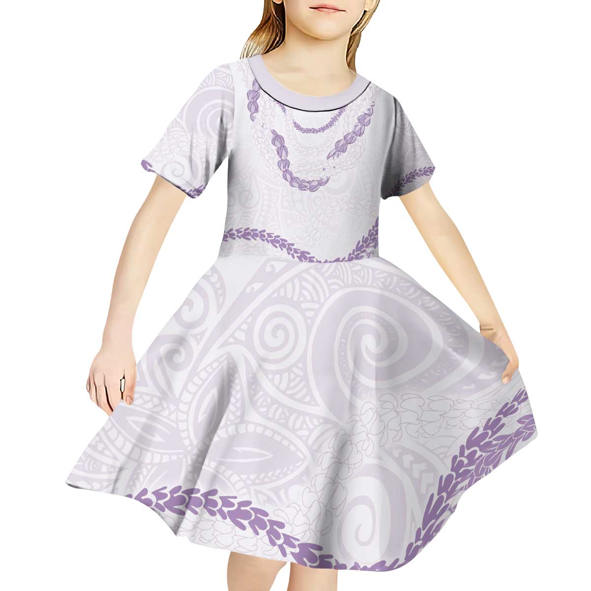 Aloha Lei Mikioi Kid Short Sleeve Dress Purple Polynesian Tribal Tatau Pattern LT9 - Polynesian Pride