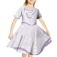 Aloha Lei Mikioi Kid Short Sleeve Dress Purple Polynesian Tribal Tatau Pattern LT9 - Polynesian Pride