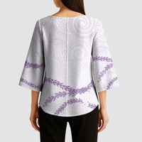 Aloha Lei Mikioi Kimono Sleeve Blouse Purple Polynesian Tribal Tatau Pattern LT9 - Polynesian Pride
