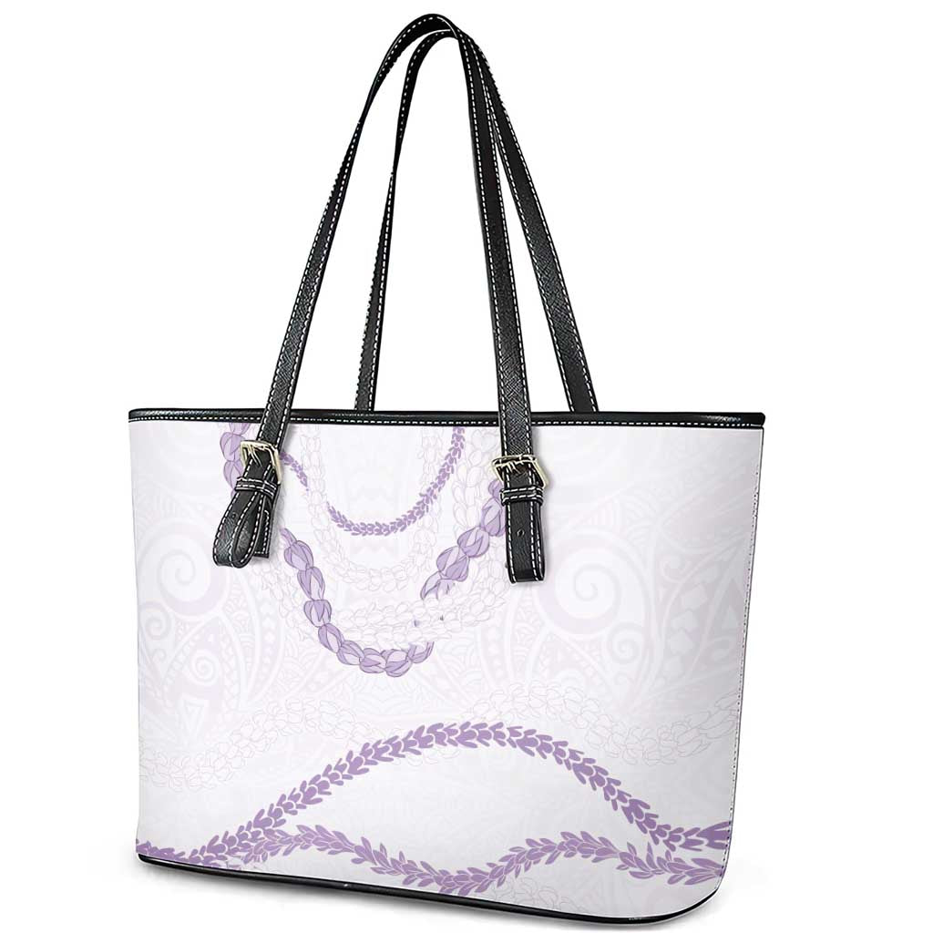 Aloha Lei Mikioi Leather Tote Bag Purple Polynesian Tribal Tatau Pattern