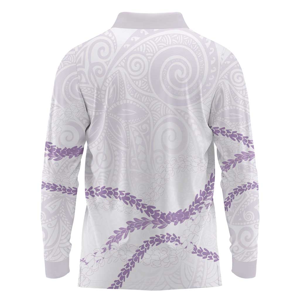 Aloha Lei Mikioi Long Sleeve Polo Shirt Purple Polynesian Tribal Tatau Pattern