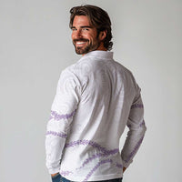 Aloha Lei Mikioi Long Sleeve Polo Shirt Purple Polynesian Tribal Tatau Pattern