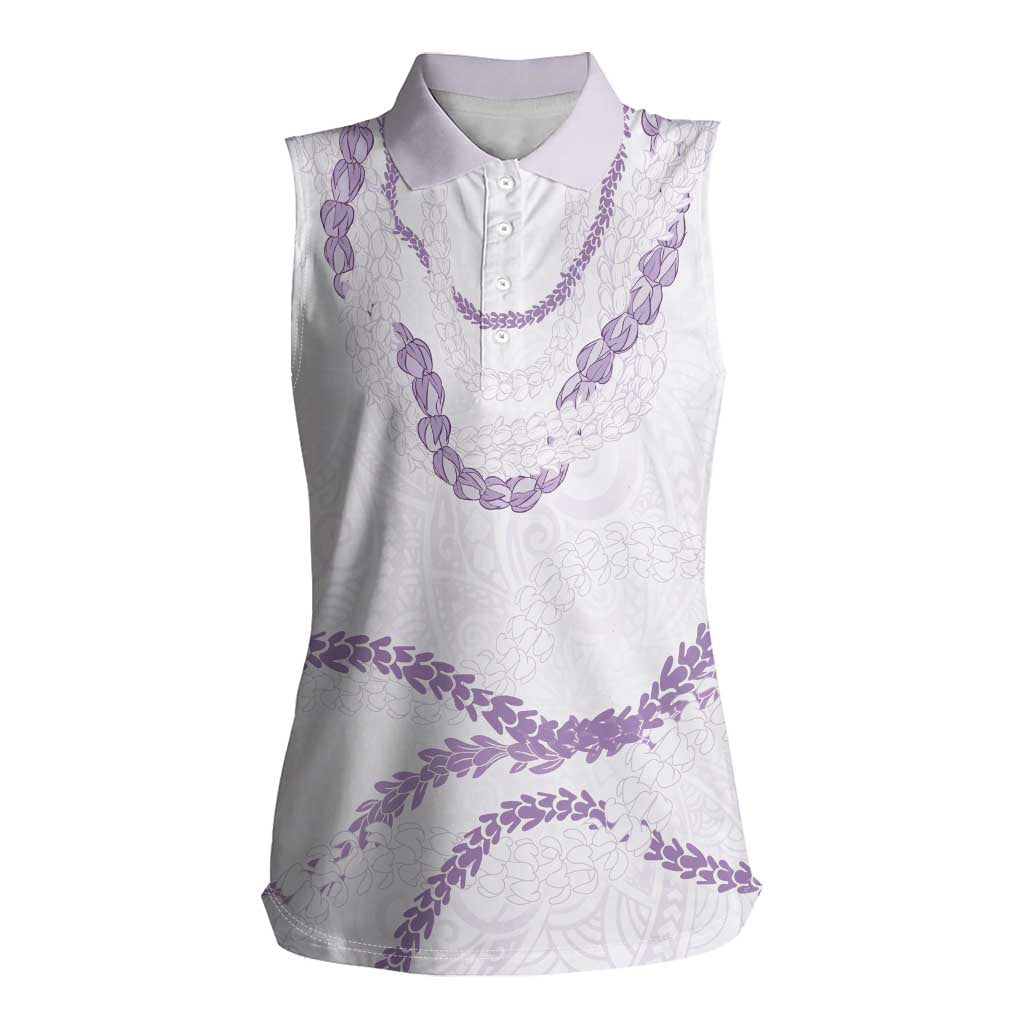 Aloha Lei Mikioi Women Sleeveless Polo Shirt Purple Polynesian Tribal Tatau Pattern