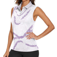 Aloha Lei Mikioi Women Sleeveless Polo Shirt Purple Polynesian Tribal Tatau Pattern