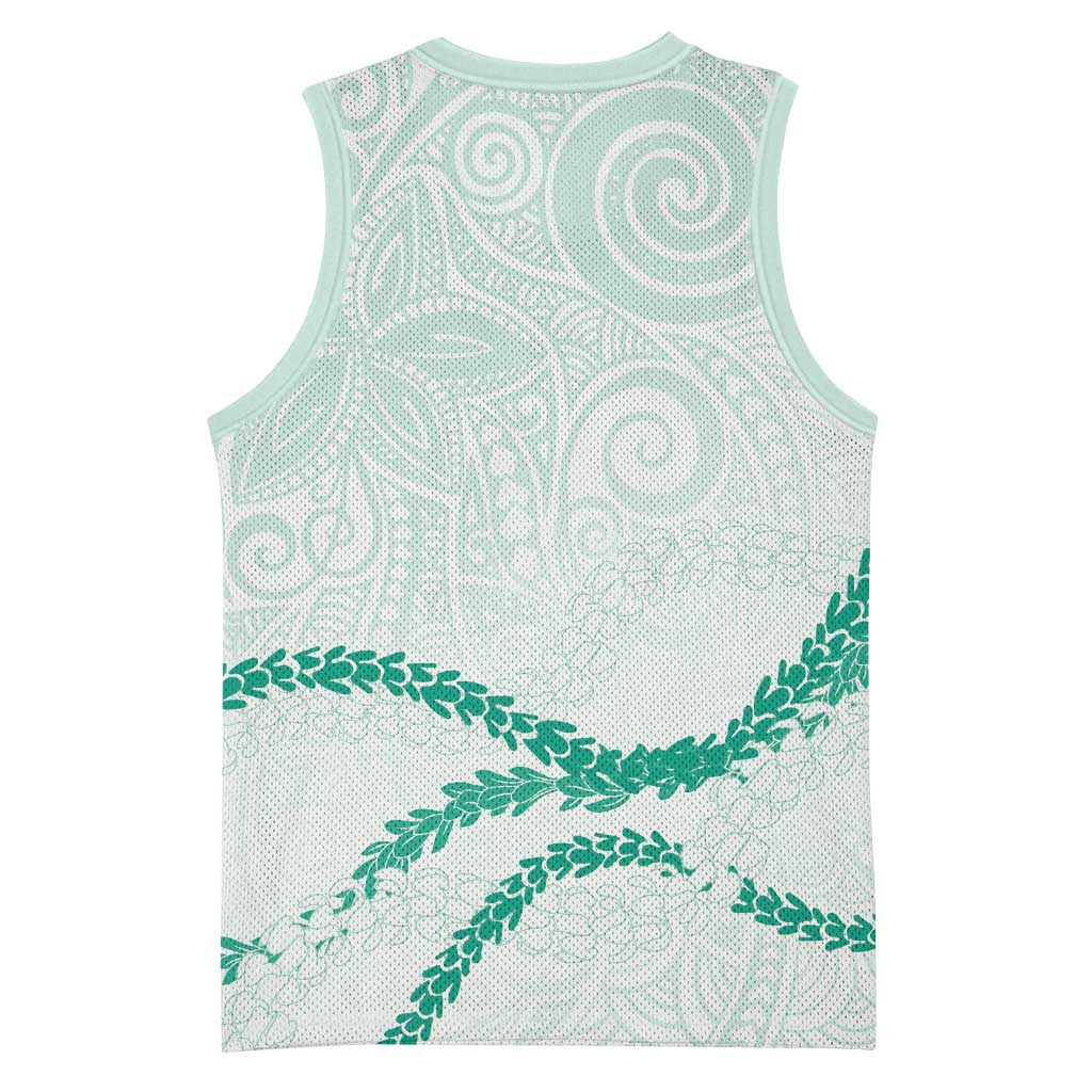 Aloha Lei Mikioi Basketball Jersey Sage Green Polynesian Tribal Tatau Pattern LT9 - Polynesian Pride