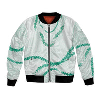 Aloha Lei Mikioi Bomber Jacket Sage Green Polynesian Tribal Tatau Pattern