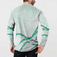 Aloha Lei Mikioi Button Sweatshirt Sage Green Polynesian Tribal Tatau Pattern LT9 - Polynesian Pride