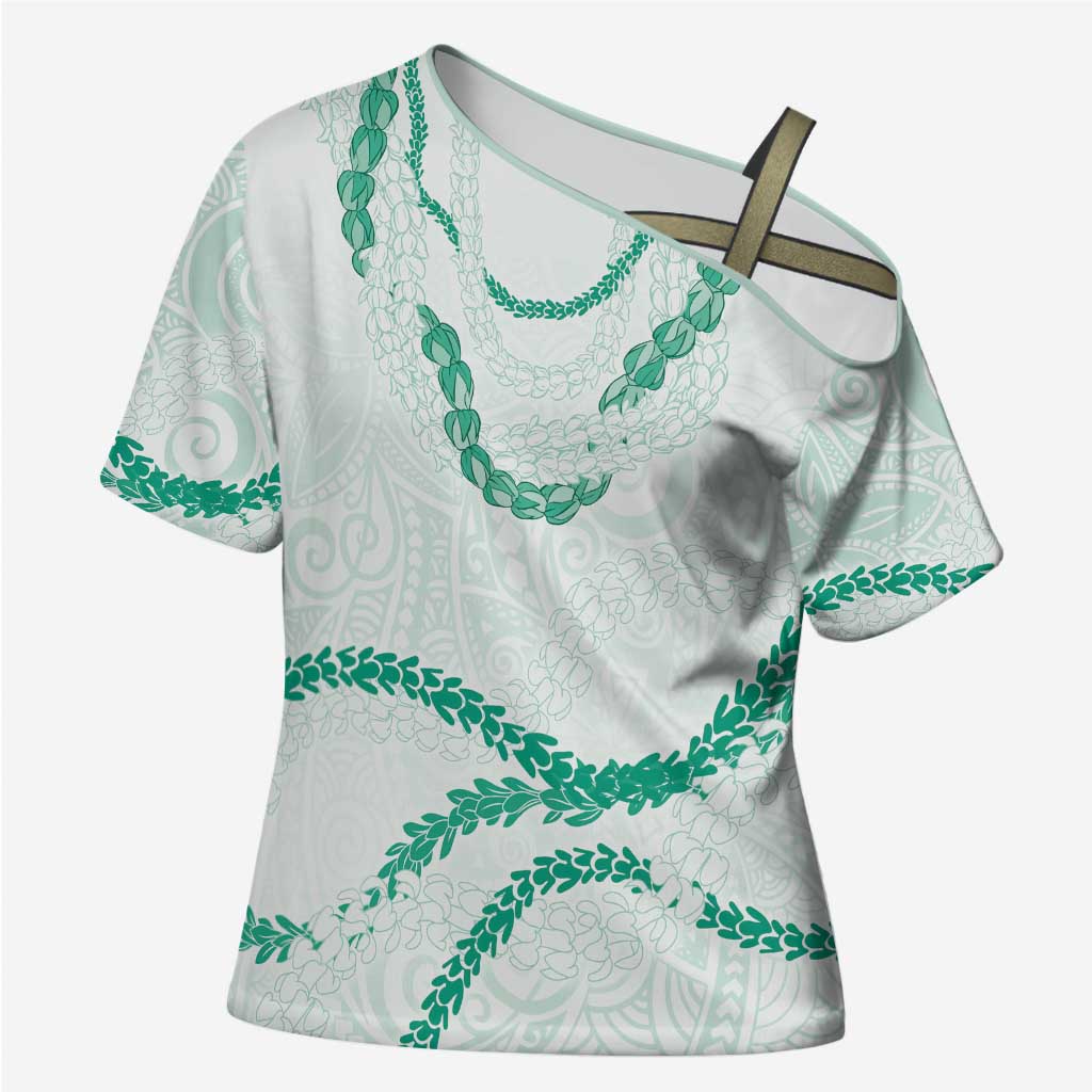 Aloha Lei Mikioi Cross Shoulder Shirt Sage Green Polynesian Tribal Tatau Pattern LT9 Female Green - Polynesian Pride