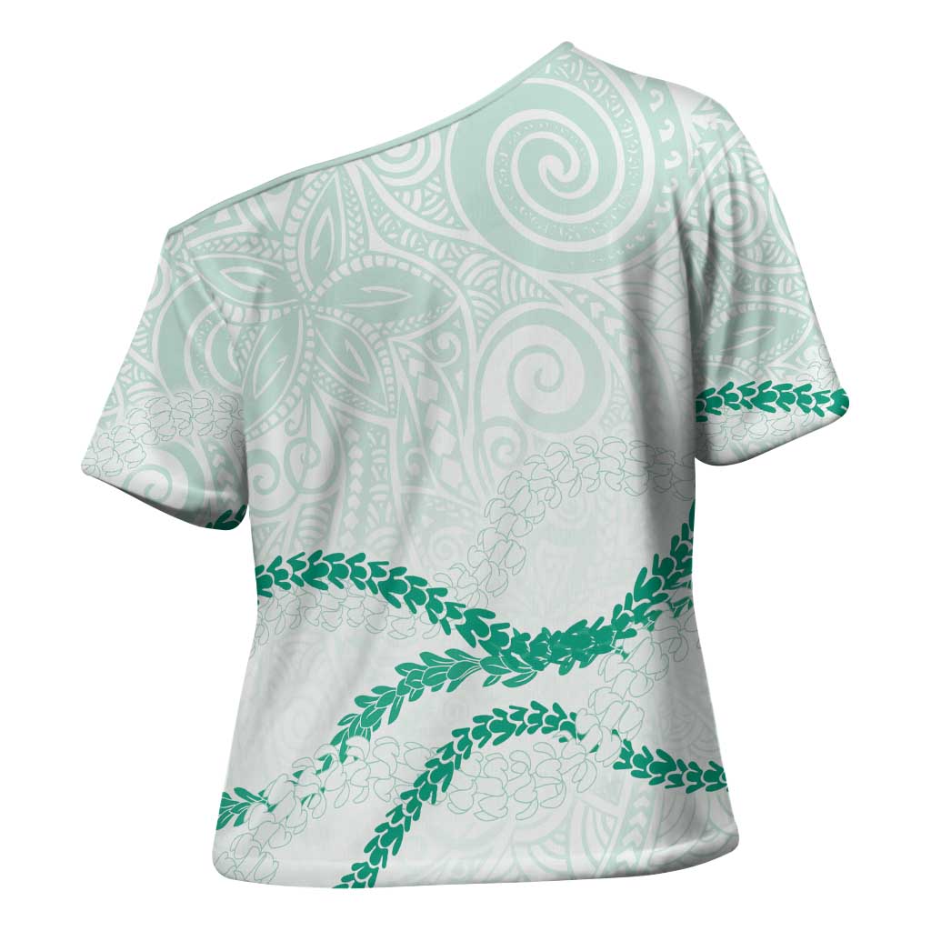 Aloha Lei Mikioi Cross Shoulder Shirt Sage Green Polynesian Tribal Tatau Pattern LT9 - Polynesian Pride