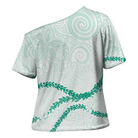 Aloha Lei Mikioi Cross Shoulder Shirt Sage Green Polynesian Tribal Tatau Pattern LT9 - Polynesian Pride