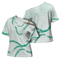 Aloha Lei Mikioi Cross Shoulder Shirt Sage Green Polynesian Tribal Tatau Pattern LT9 - Polynesian Pride