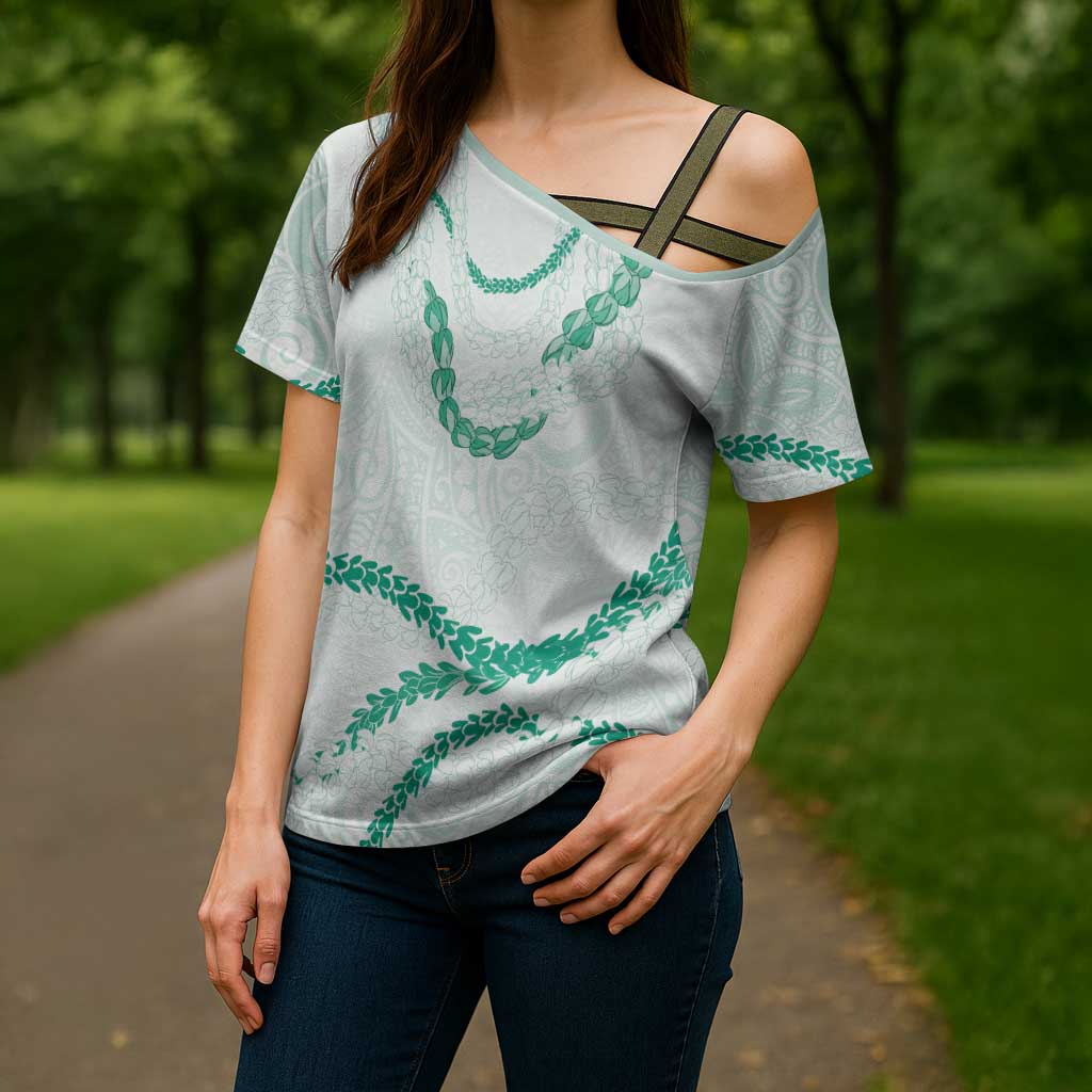 Aloha Lei Mikioi Cross Shoulder Shirt Sage Green Polynesian Tribal Tatau Pattern LT9 - Polynesian Pride