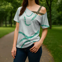 Aloha Lei Mikioi Cross Shoulder Shirt Sage Green Polynesian Tribal Tatau Pattern LT9 - Polynesian Pride